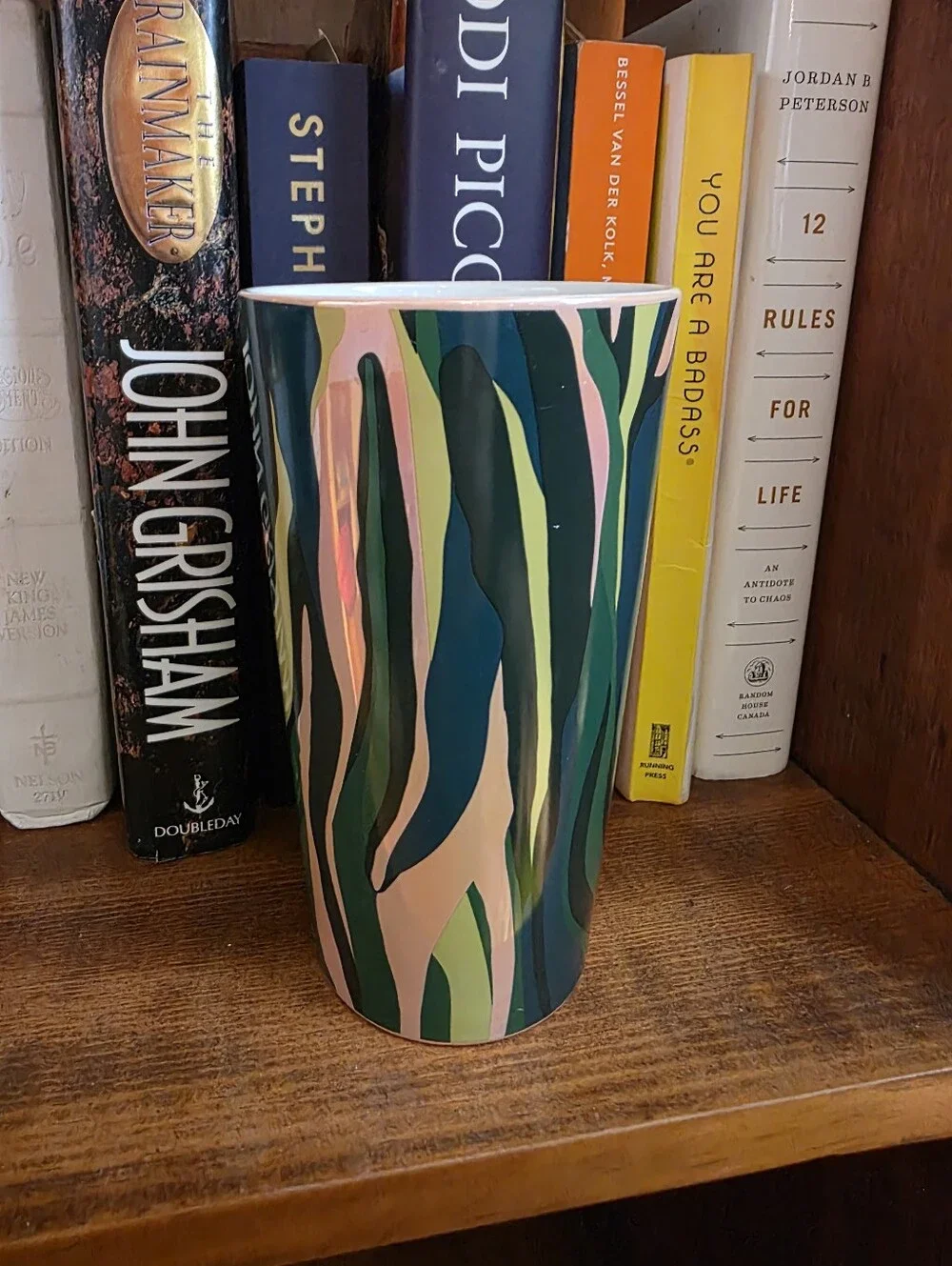Starbucks Pink, Green & Dark Green Swirl Ceramic Tumbler (12 Oz)